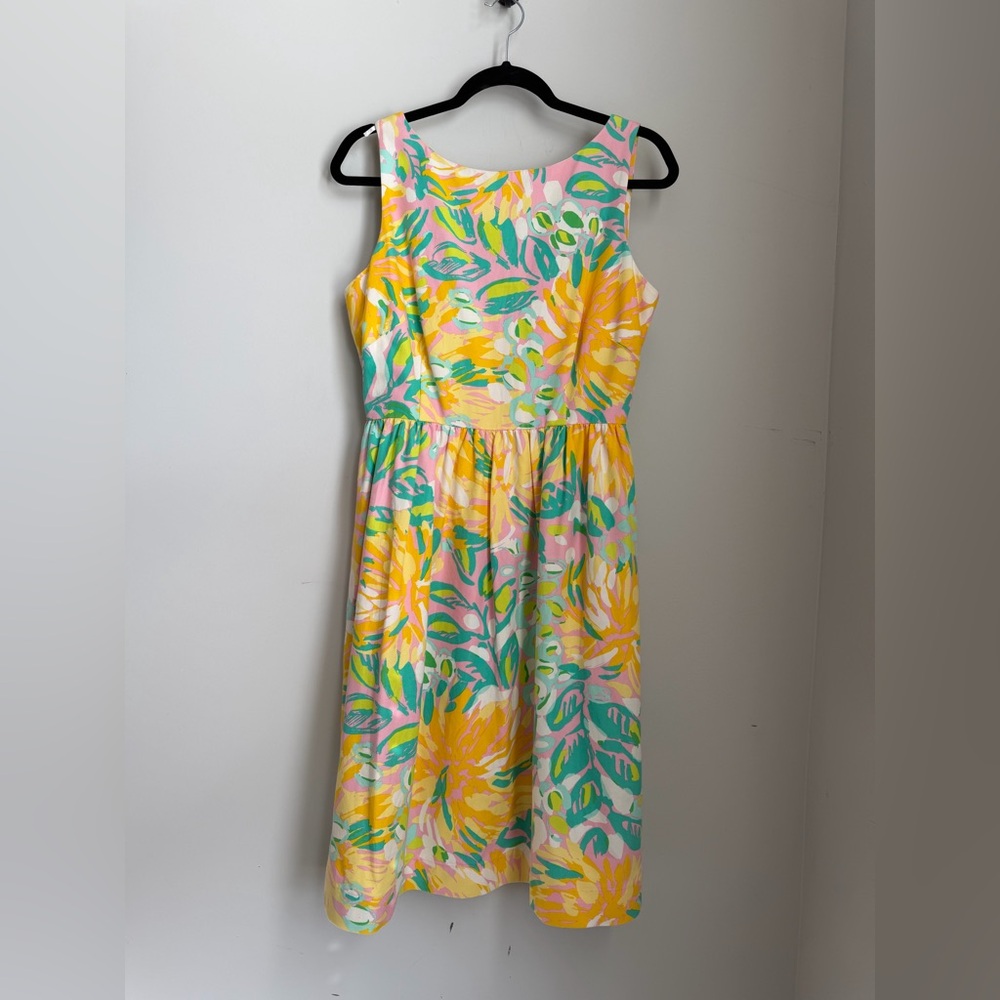 Lilly Pulitzer Sleeveless Fit & Flare Dress Size 10 Floral Pink Yellow Green